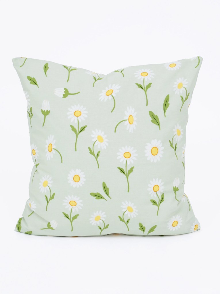 Bavlnená obliečka na vankúš Renforcé 40 × 40 cm - Sedmokrásky sivozelené/biele