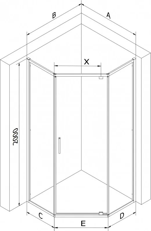 Mexen Exo, päťuholníková sprchová kabína výklopná, 90x80 cm, transparentné sklo, chróm, 812-090-080-01-00