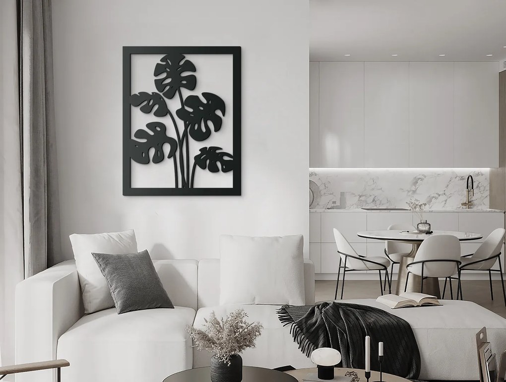 drevko Drevený obraz Listy kvetu Monstera deliciosa Rozmer obrazu: 41,5 x 32,5 cm, Farba dekorácie: Čierna