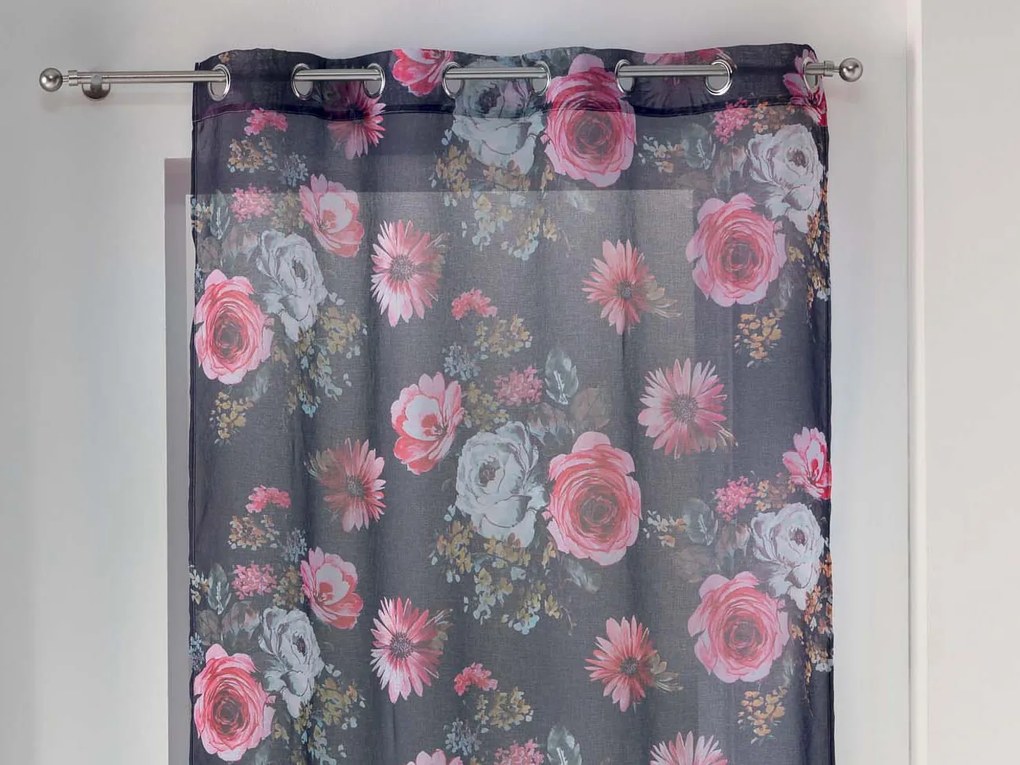 Douceur Hotová záclona na krúžkoch 140 x 240 cm Kvety Farba: Biela