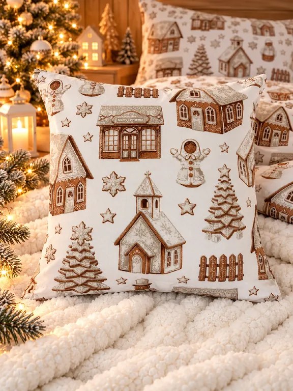 INTERMEDIC SK Vianočná obliečka na vankúš 40 × 40 cm – Perníkové Vianoce biele