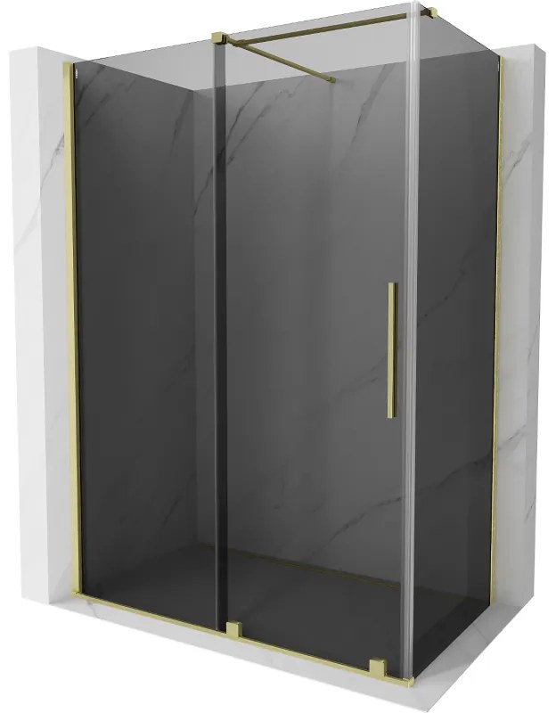Mexen Velar, sprchový kút s posuvnými dverami 140 x 75 cm, 8mm šedé sklo, zlatá matná, 871-140-075-41-55
