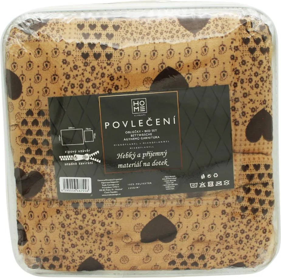 HOME ELEMENTS Mikroflanelové obliečky na jednolôžko, Srdce