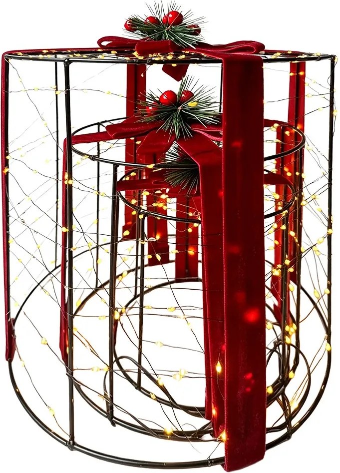 3ks vianočné dekorácie svietiaci darček s LED – 15*15*15/ 20*20*20/ 28*28*28 cm