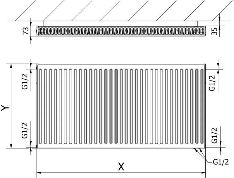 Mexen, Panelový radiátor Mexen CV21 300 x 600 mm, spodné pripojenie, 442 W, biely - W621-030-060-00
