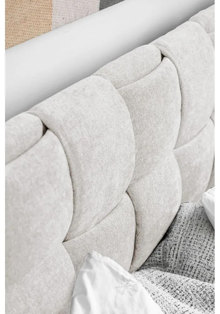 Krémovobiela čalúnená dvojlôžková posteľ s roštom 160x200 cm Eve – Miuform