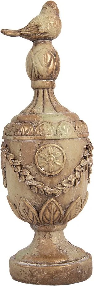 Rustikálna ozdobná váza / urnička s vtáčikom v provensálskom štýle – Ø 12*36 cm