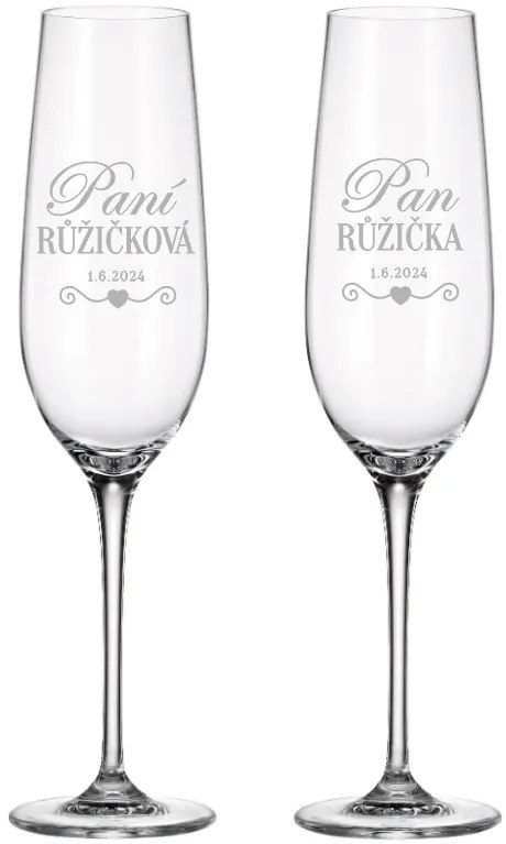 Dekorant Svadobné poháre na šampanské PÁN A PANI LOVE 270 ml 2KS