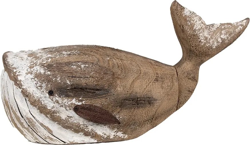 Hnedo-biela drevená dekorácia Veľryba - 39*15*21 cm