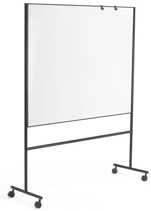 Biela magnetická tabuľa s kolieskami EMMA, obojstranná, 1500x1200 mm, čierny rám