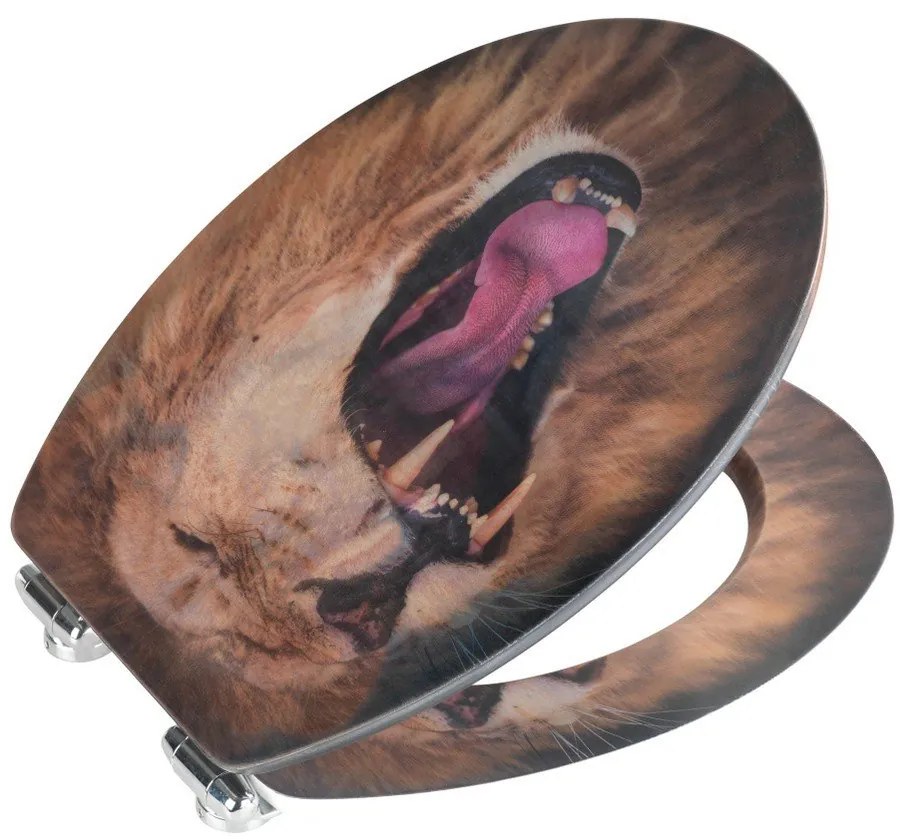 WC sedadlo s 3D obrázkom a jednoduchým zatváraním Wenko Lion, 44,5 x 38 cm