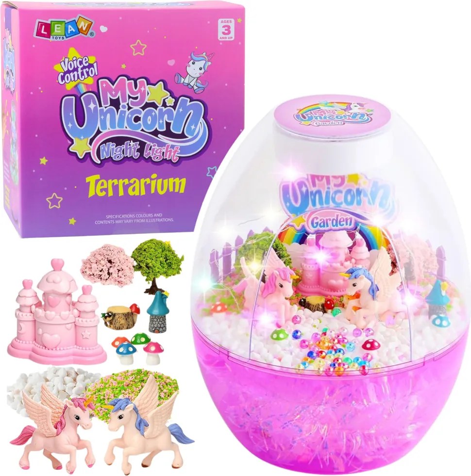 LEAN Toys Kreatívna súprava DIY terárium Jednorožci nočné svetlo ovládanie hlasom