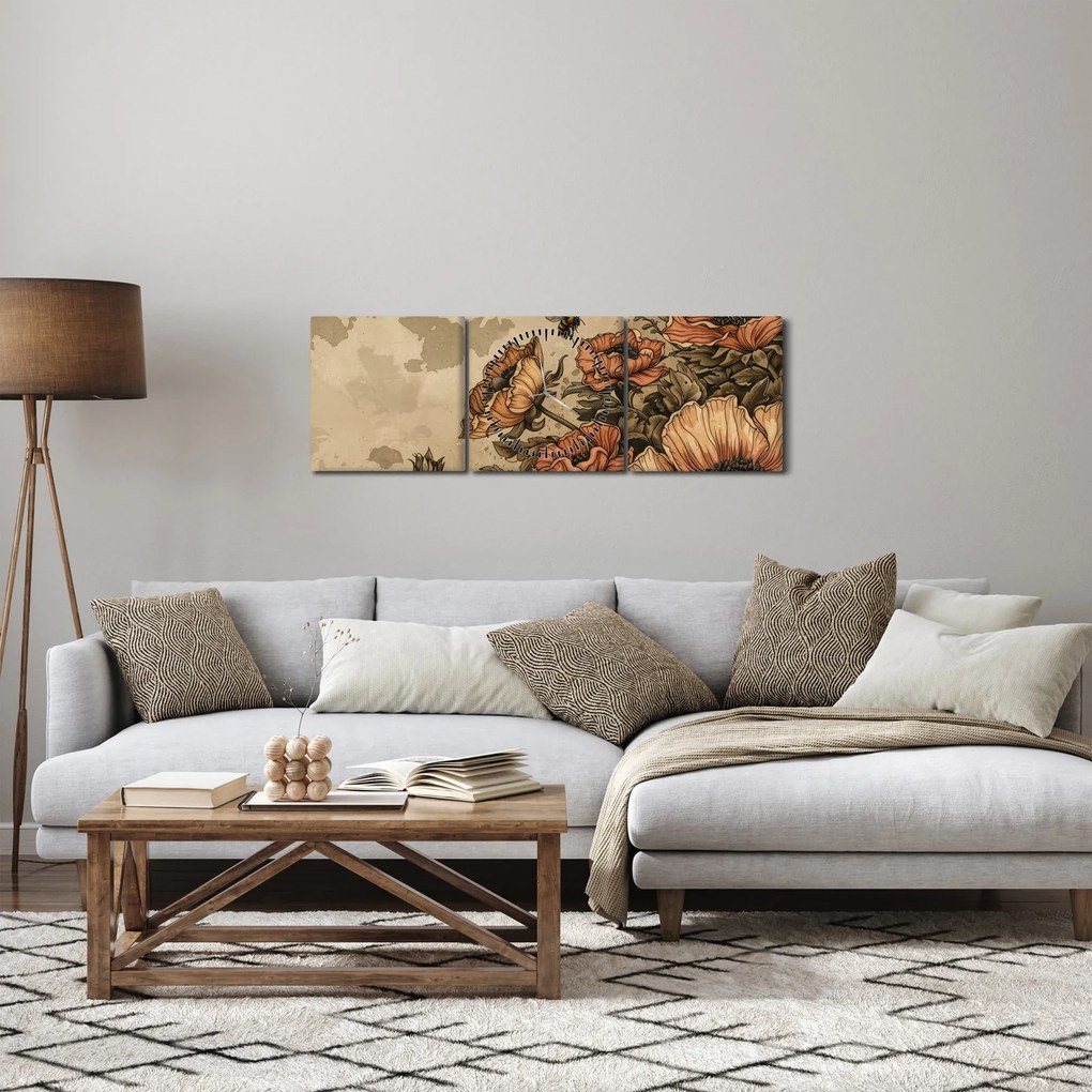 Obraz - Včelia lúka II. (s hodinami) (90x30 cm)