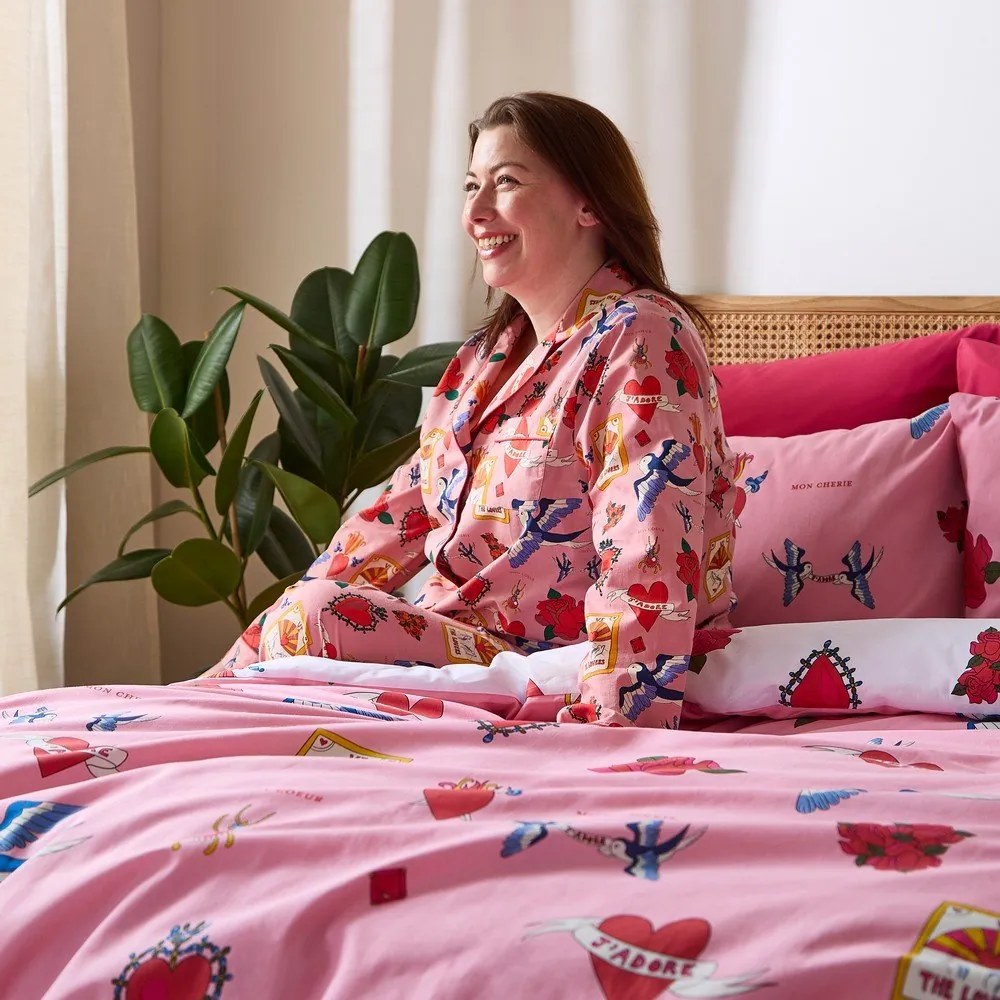 Biele/ružové bavlnené obliečky na dvojlôžko 200x200 cm Mon Coeur – Their Nibs