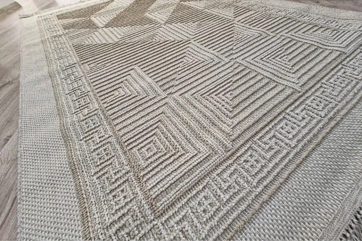 Béžový koberec Boho 874-B s geometrickým vzorom kociek Rozmer: 80x250 cm