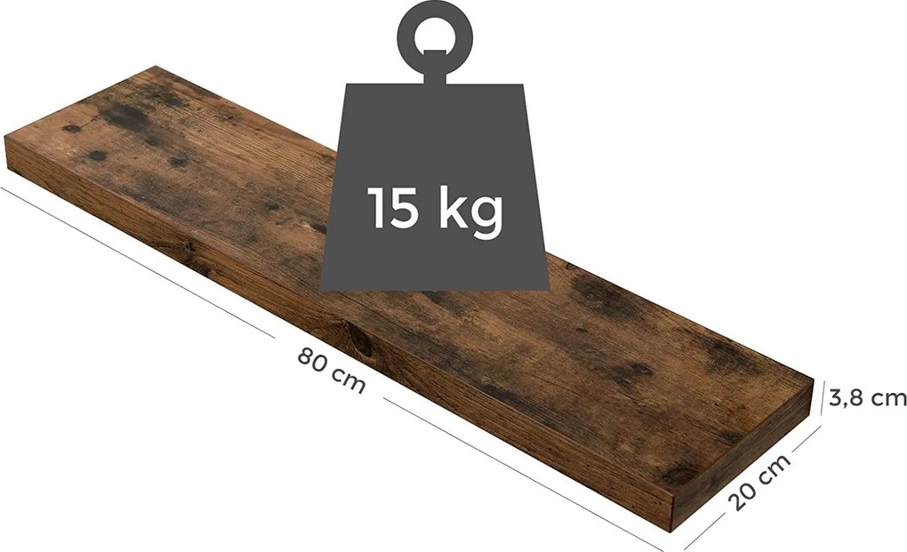 Nástenná plávajúca polica, 80 cm, rustikálna hnedá