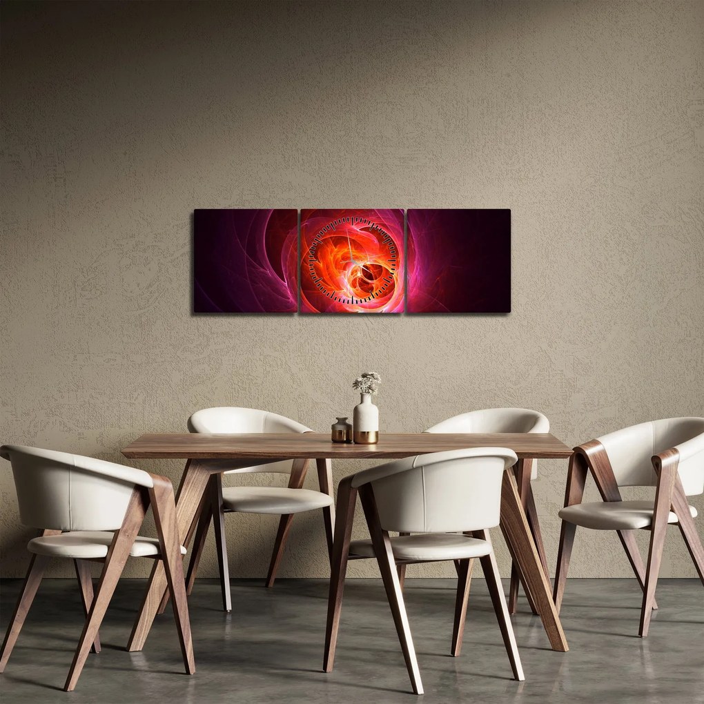 Moderný obraz ružovej abstrakcie (s hodinami) (90x30 cm)