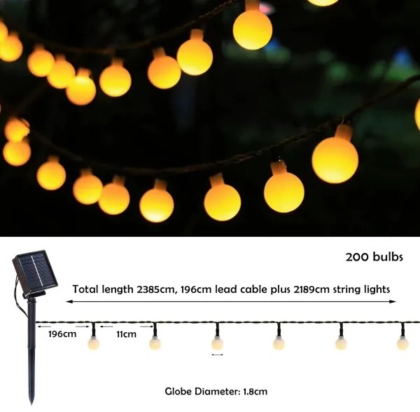 Brilagi - LED solárny dekoratívny svetelný reťazec BUBBLE 200×LED/8 funkcií, 20 m, IP65, teplá biela