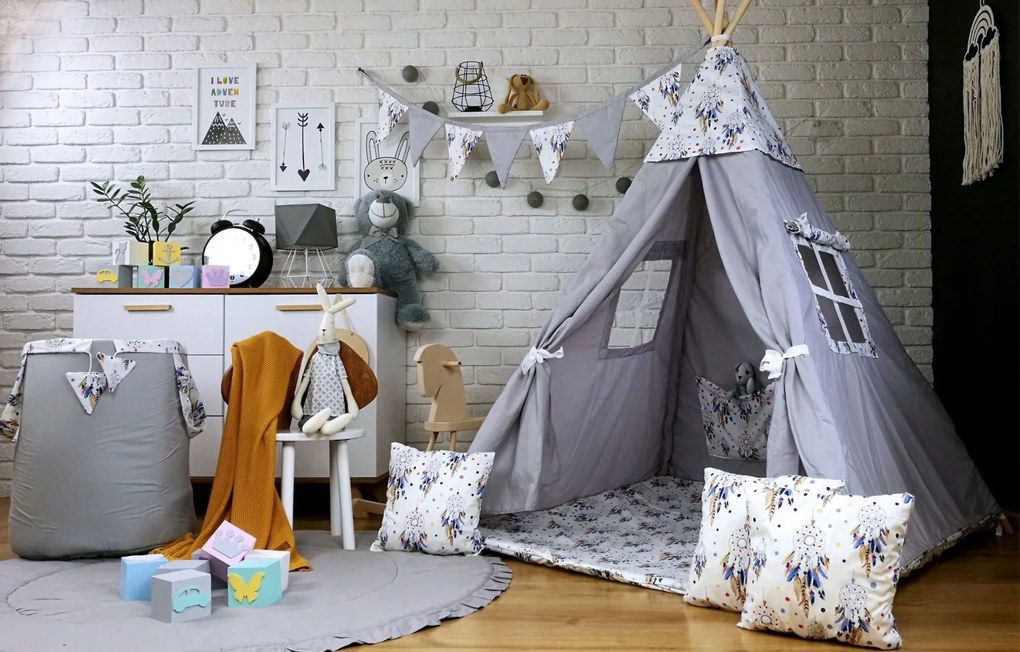 Detský kôš na hračky LAPAČ SNOV - sivý / ecru biely