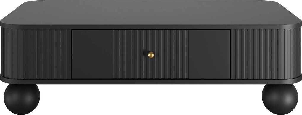 Čierny konferenčný stolík Vesper 103x60 cm so zásuvkou - zlaté úchyty / guľové nohy