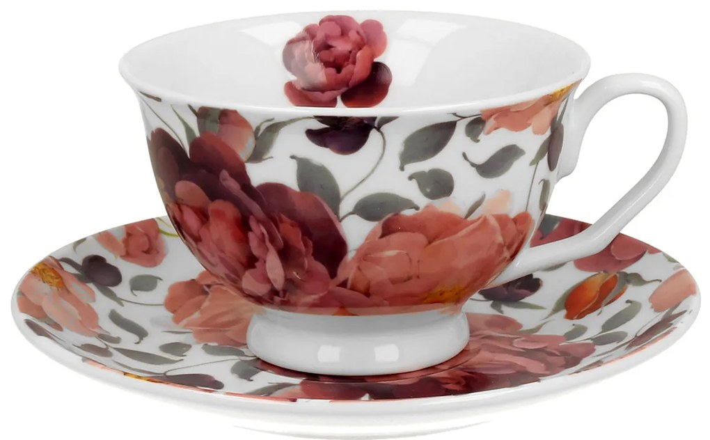 Porcelánová šálka na nohe s podšálkou Royal Spring Roses White 250 ml