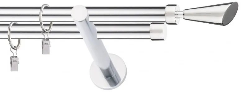 Dekorstudio Chrómová dvojradová garniža KALIA 19mm Dĺžka: 320cm, Typ uchytenia: Držiak dvojitý modern, Typ príslušenstva: Krúžky tiché so štipcami