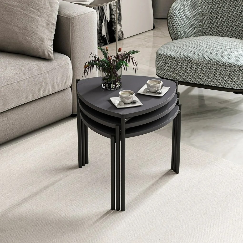 Súprava odkladacích stolíkov Lenny Anthracite, 3 ks