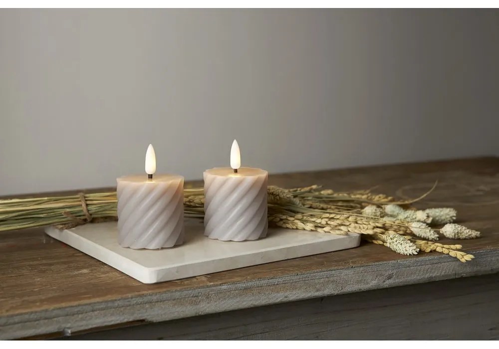Súprava 2 sivých voskových LED sviečok Star Trading Flamme Swirl, výška 7,5 cm