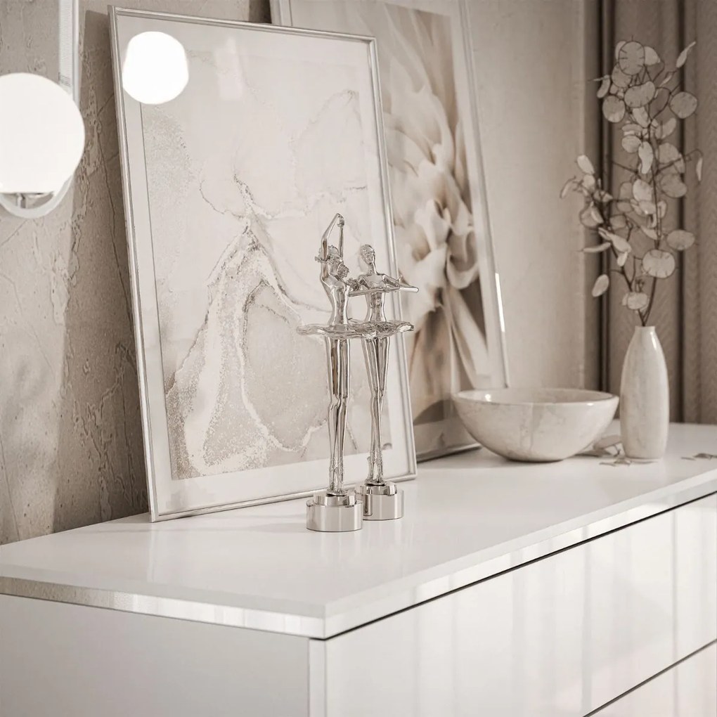 ZÁVESNÁ KOMODA NESSIE 2 BIELY LESK + STRIEBORNÁ 140 cm