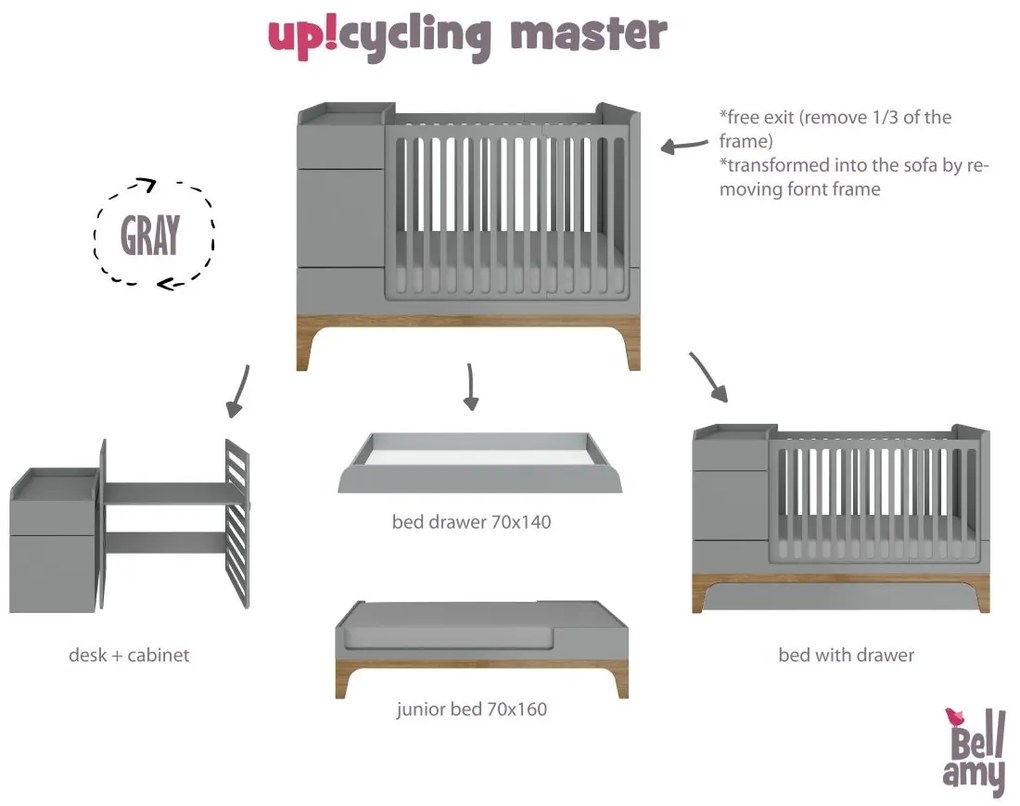 Viacfunkčná detská postieľka UP! 70x120 grey