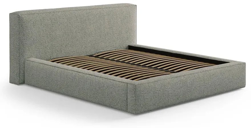 Zelená čalúnená dvojlôžková posteľ s úložným priestorom s roštom 200x200 cm Simon Olivia – Micadoni