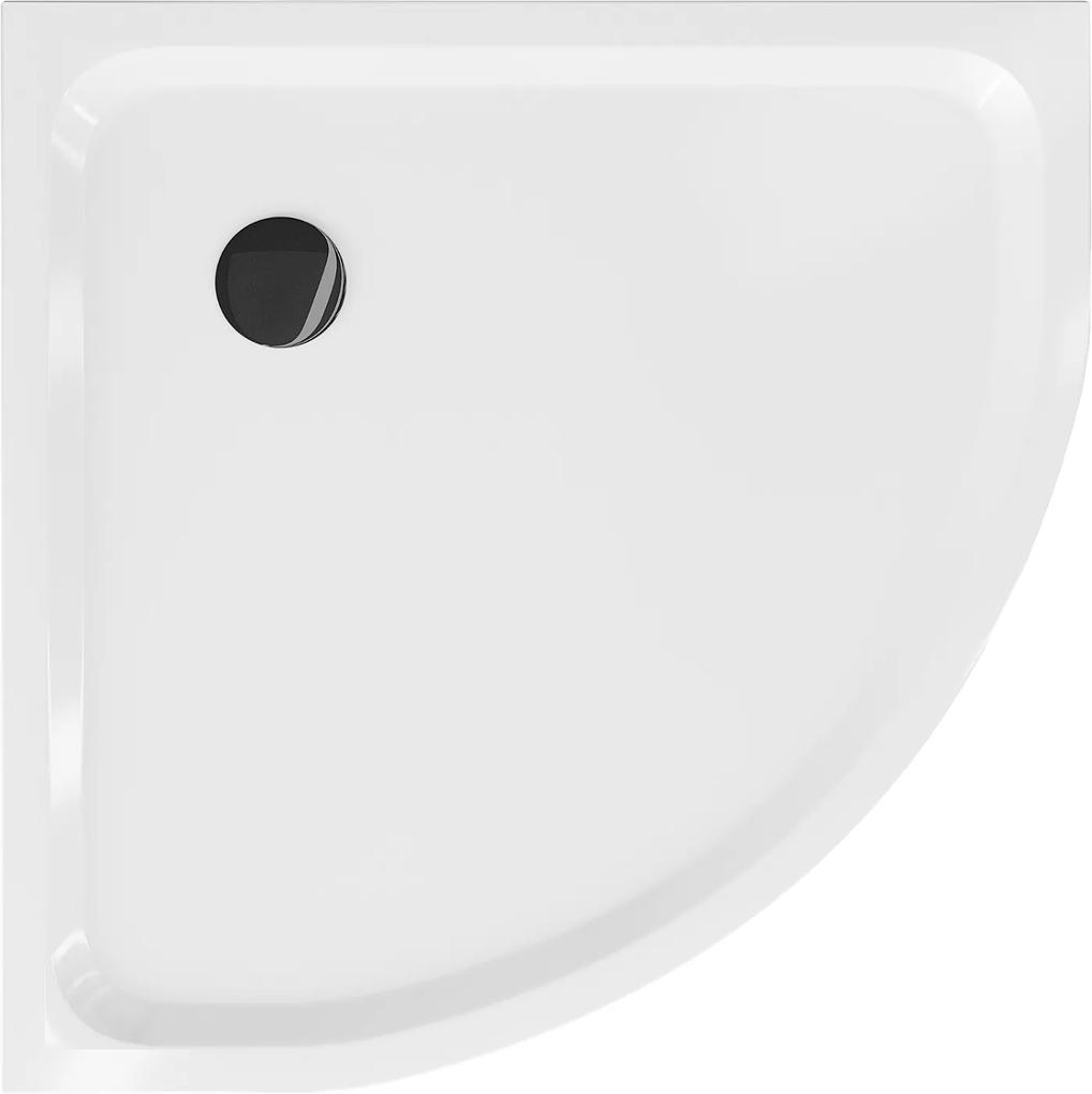 Mexen SLIM - Štvrťkruhová sprchová vanička 80x80x5cm + čierny sifón, biela, 41108080B