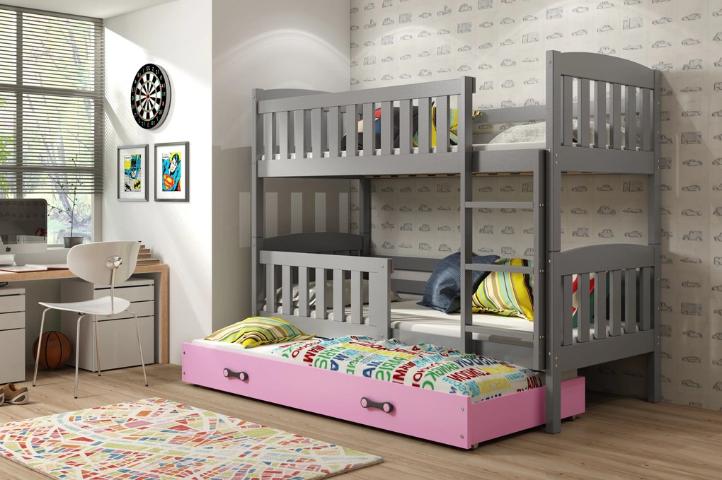 Interbeds Poschodová posteľ Kubus grafit rozkladacia s matracom 200cm x 90cm - ružová