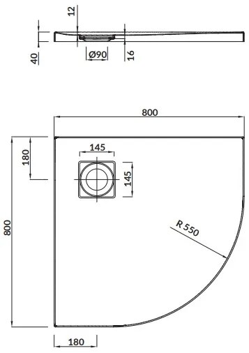 Cersanit TAKO SLIM sprchová vanička 80x80x4 cm + sifón, štvrťkruhová, biela, S601-119