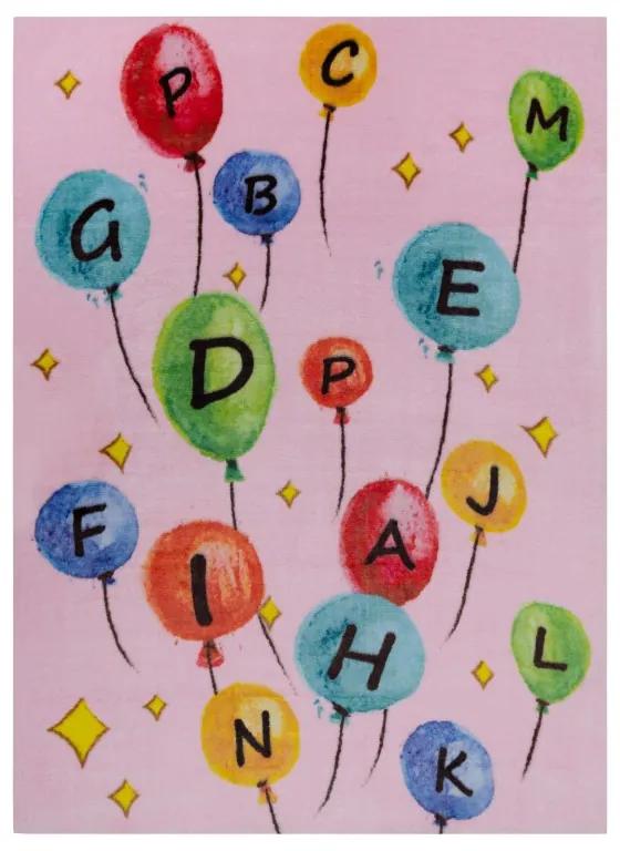 Koberec PLAY  balóniky, písmená abeceda G3548-3,  ružový