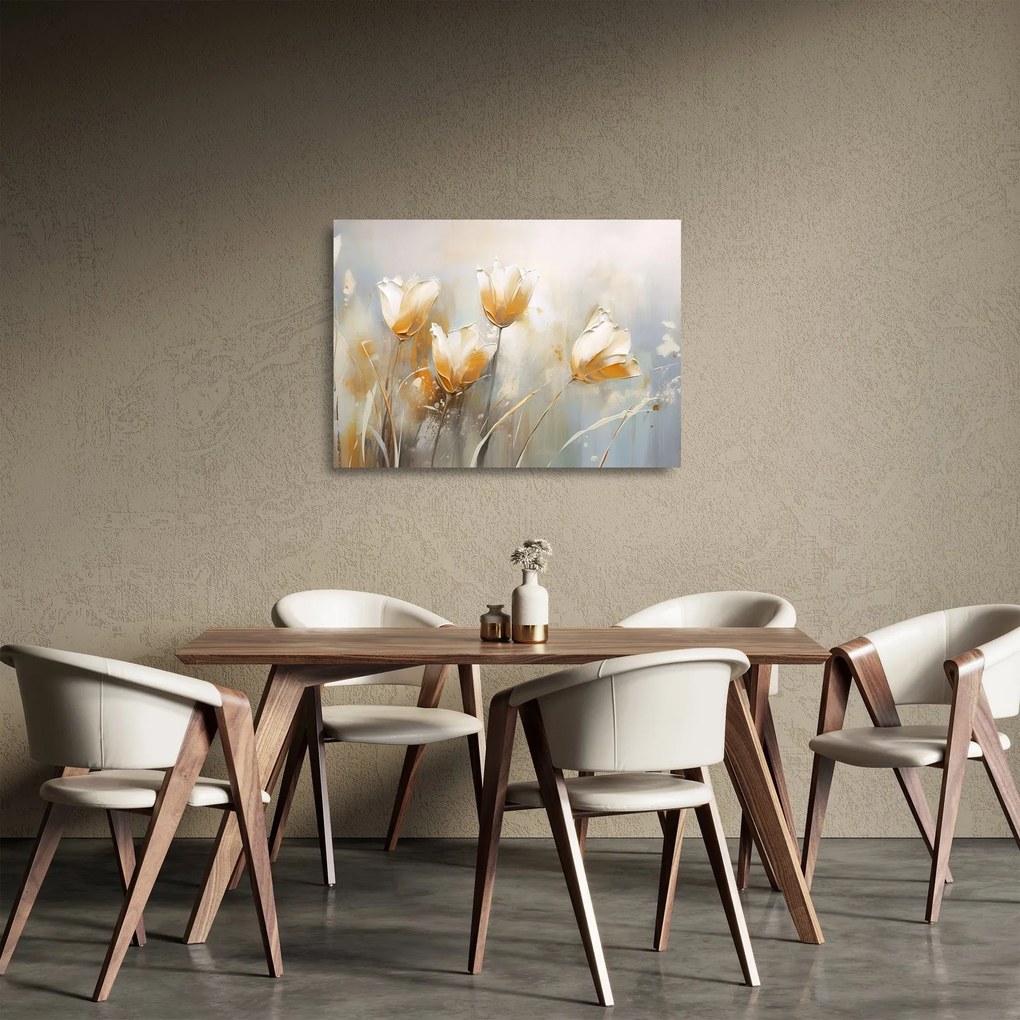 Sklenený obraz - Maľba tulipánov (70x50 cm)