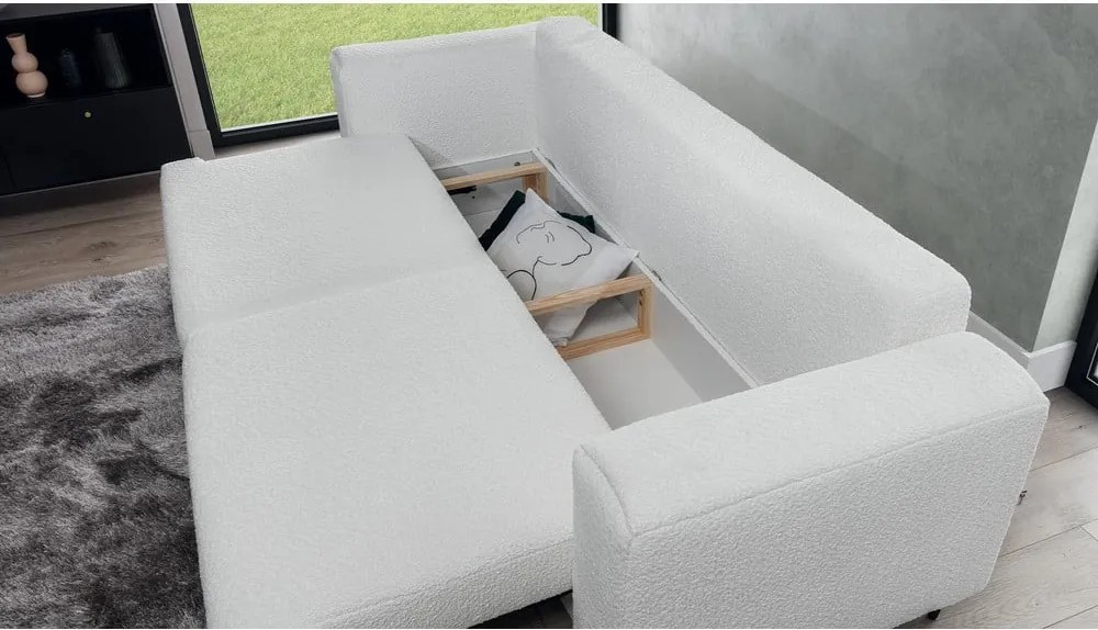 Krémovobiela rozkladacia/s úložným priestorom pohovka z textílie buklé 260 cm Dalia – ELTAP