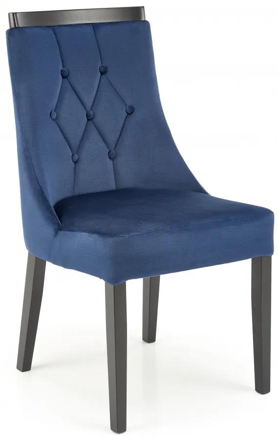 Jedálenská stolička ROYAL — masív, látka, čierna / modrá