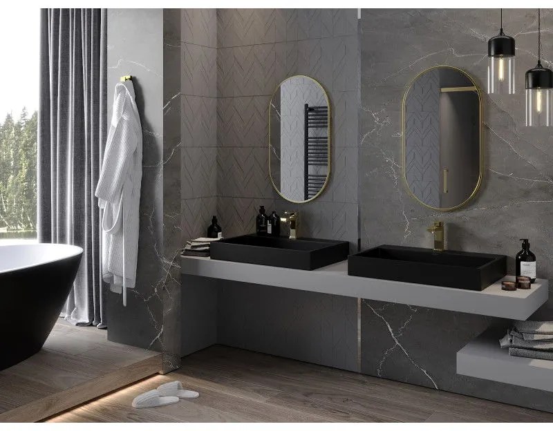 Mexen Loft, oválne kúpeľňové zrkadlo 80 x 45 cm, farba rámu zlatá lesklá, 9851-080-045-000-50