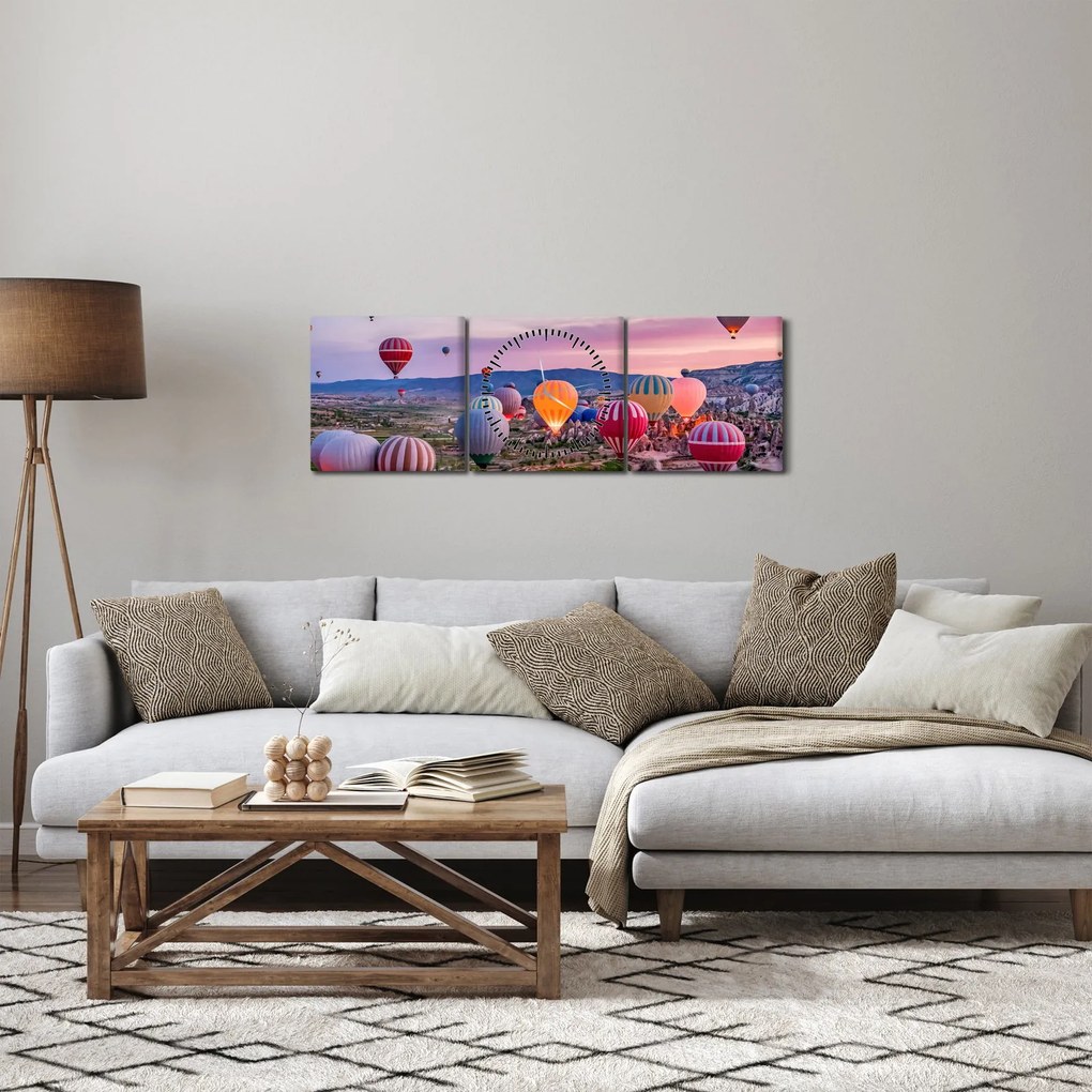 Obraz - Teplovzdušné balóny (s hodinami) (90x30 cm)