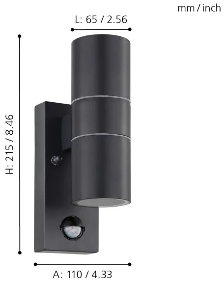 Eglo 32899-LED Vonkajšie nástenné svietidlo so senzorom RIGA 5 2xGU10/3W/230V IP44