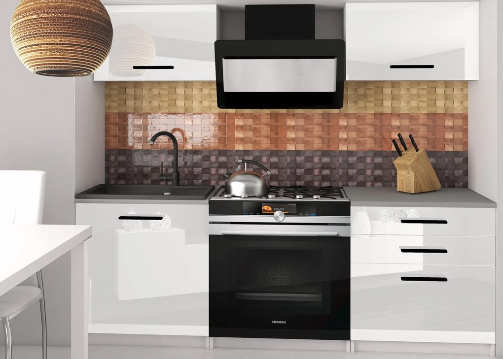 Kuchynská linka Belini 120 cm biely lesk s pracovnou doskou Vulcano2 INF VULCANO2/4/WT/W/0/B1