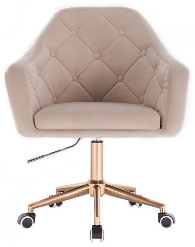 LuxuryForm DESIGN Kreslo ANDORA VELUR na zlatej podstave s kolieskami - krémové
