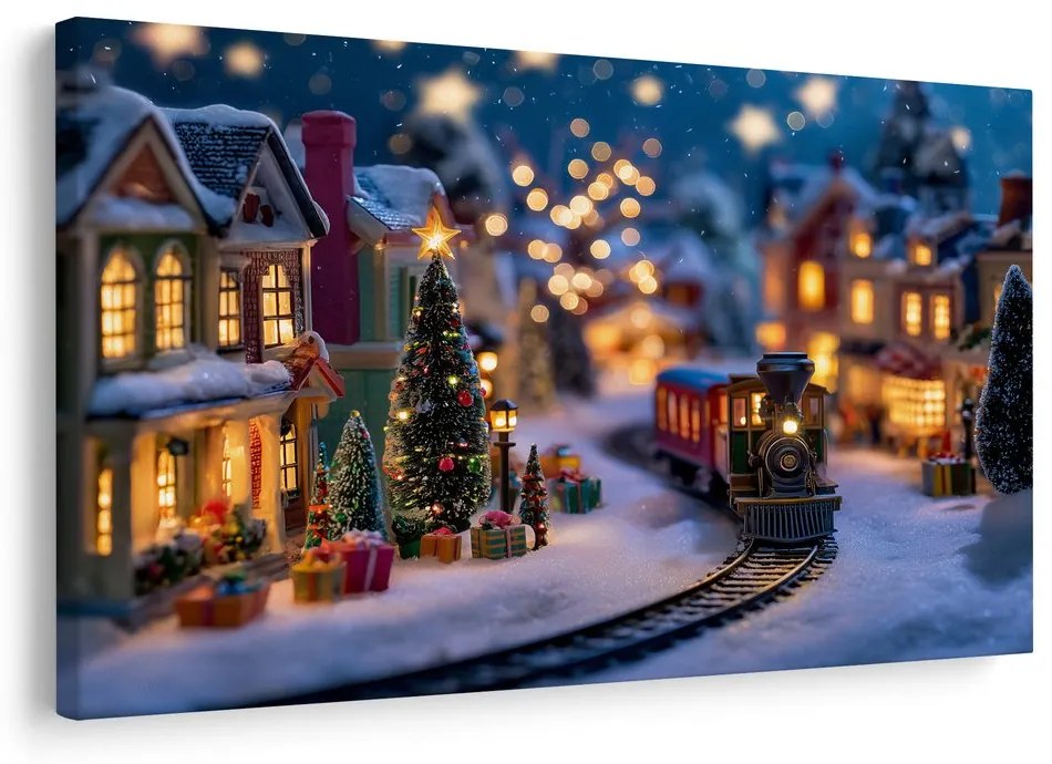 Obraz vianočná dedinka s vláčikom