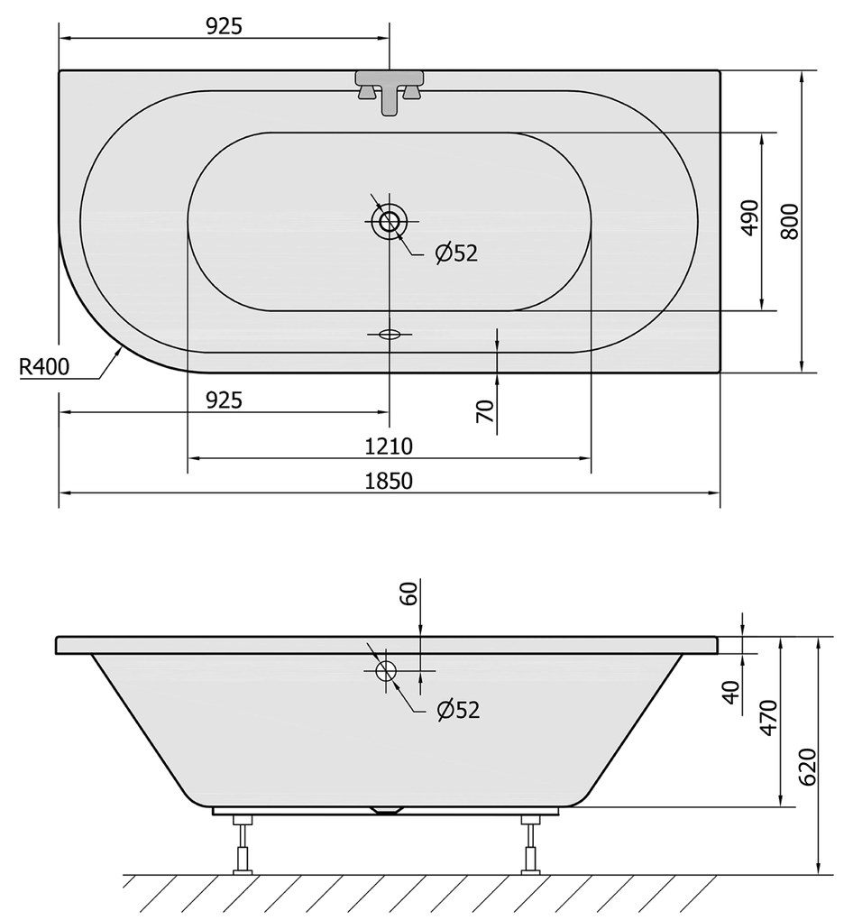 Polysan Polysan, VIVA R asymetrická vaňa 185x80x47cm, biela, 72129