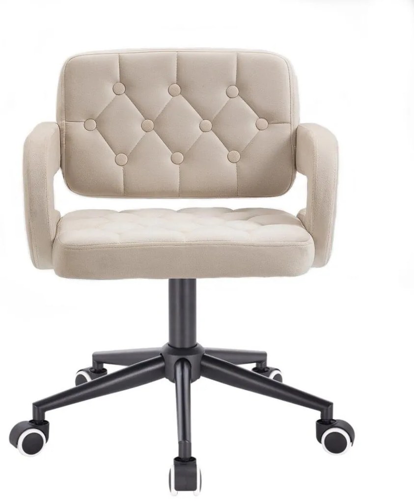 LuxuryForm DESIGN Stolička ADRIA VELUR na čiernej podstave s kolieskami - krémová