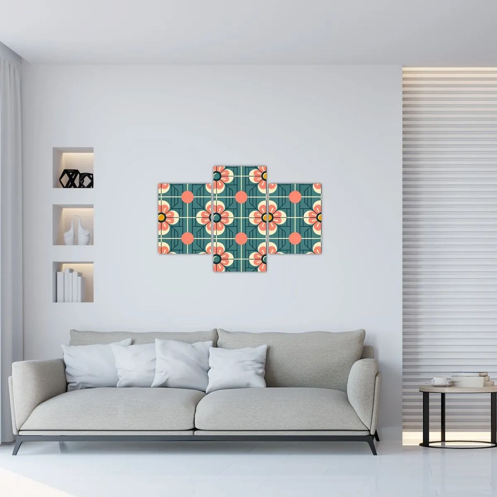 Obraz - Retro vzor s kvetmi (90x60 cm)