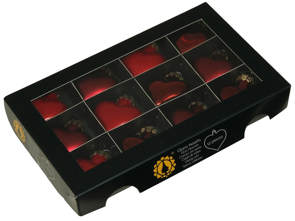 Kolekcia červených sklenených gúľ v troch odtieňoch Variant: Hviezdy, Ø:4cm, 12ks