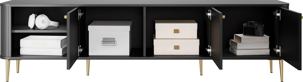 TV skrinka Vesper 3D 187 cm - čierna / zlaté nohy