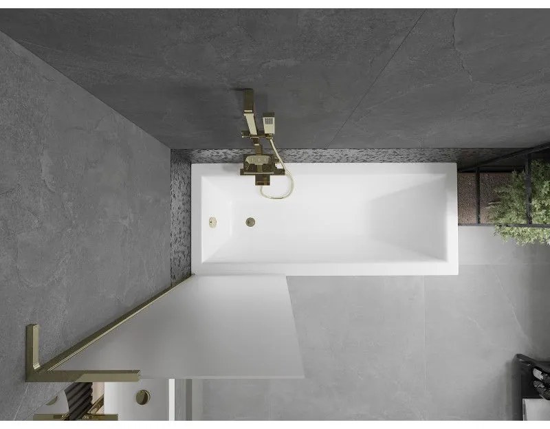 Mexen Next L, 1-krídlová vaňová zástena 60 x 150 cm, 6mm sklo námraza, zlatý lesklý profil, 895-060-000-03-30-50